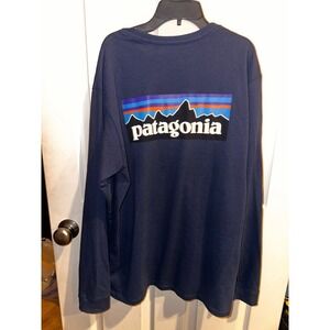 Patagonia Mens P-6 Logo Responsibili-Tee Long Sleeve Shirt Navy Blue Large